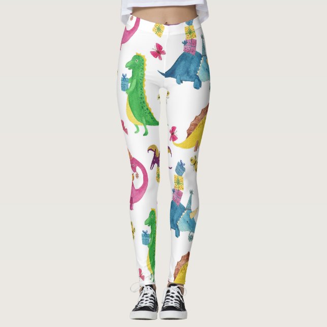Dinosaur party: watercolor pattern. leggings (Front)