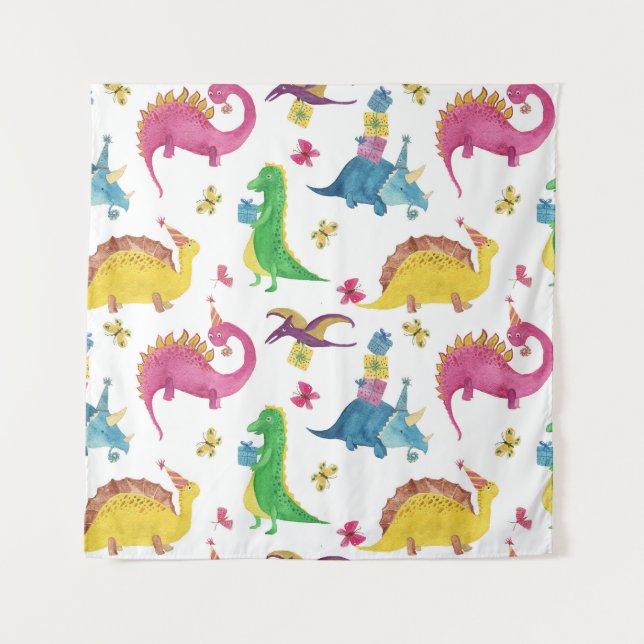 Dinosaur party: watercolor pattern. tapestry (Front)