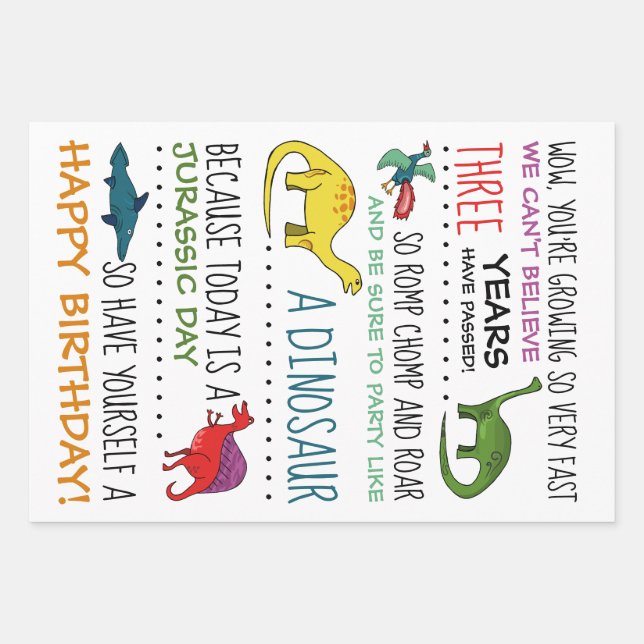 Dinosaur Party Wrapping Paper Sheet (Front)