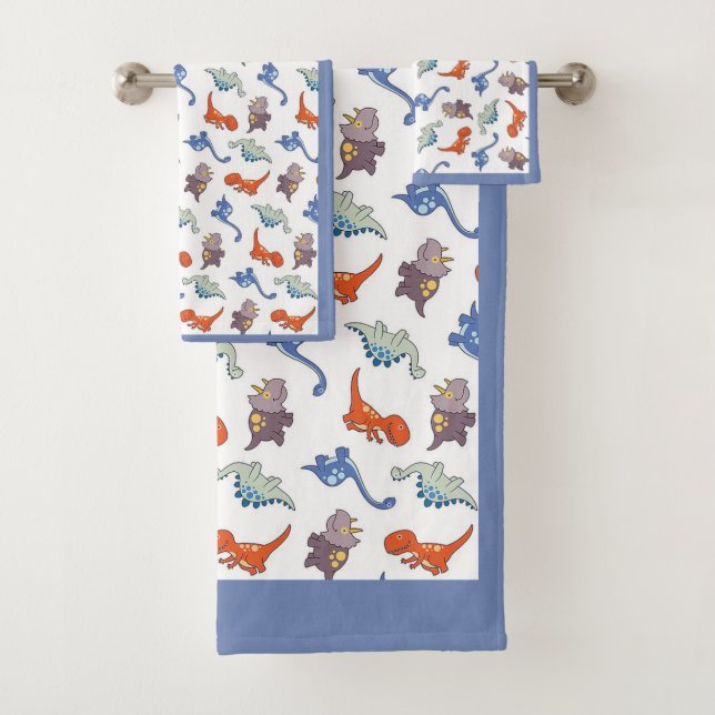 Dinosaur Pattern Bathroom Towel Set (Insitu)