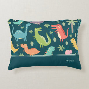 Dinosaur Pattern Blue Monogrammed Kid Boy Accent Pillow
