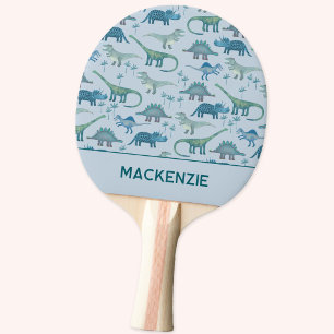 Dinosaur Pattern Blue Personalized Name Ping Pong Paddle