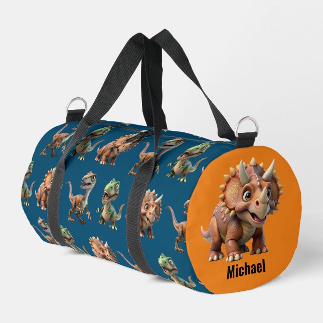 Dinosaur Pattern Custom Name Duffle Bag (Left Corner)