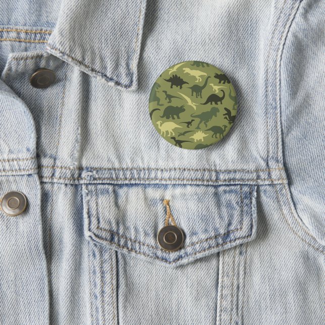 Dinosaur Pattern, Dinosaur Silhouette, Green Dino 2 Inch Round Button (In Situ)