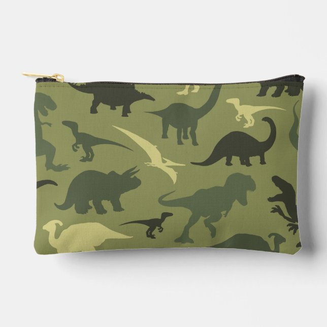 Dinosaur Pattern, Dinosaur Silhouette, Green Dino Accessory Pouch (Front)