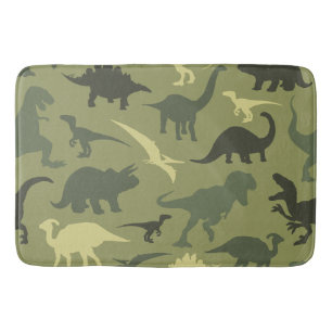 Dinosaur Pattern, Dinosaur Silhouette, Green Dino Bath Mat