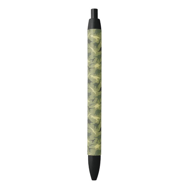 Dinosaur Pattern, Dinosaur Silhouette, Green Dino Black Ink Pen (Front Vertical)
