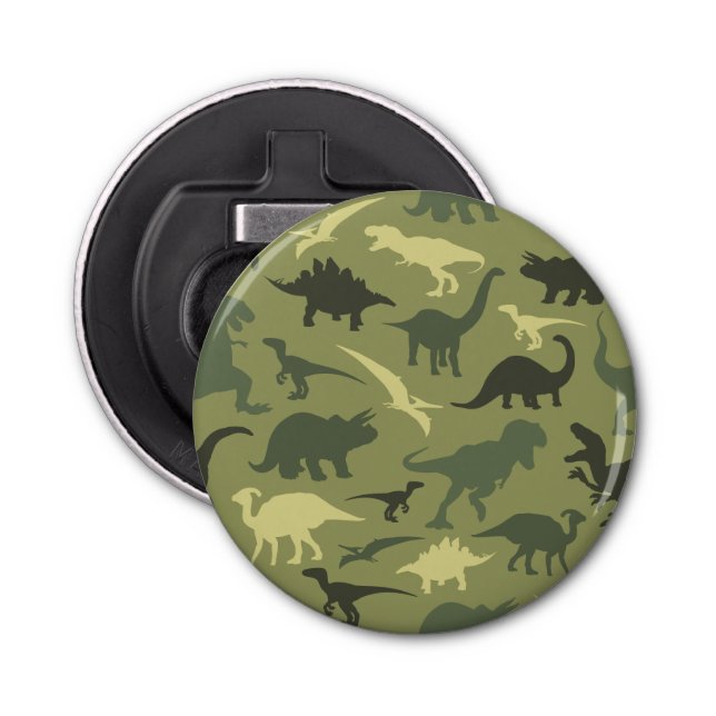Dinosaur Pattern, Dinosaur Silhouette, Green Dino Bottle Opener (Front)
