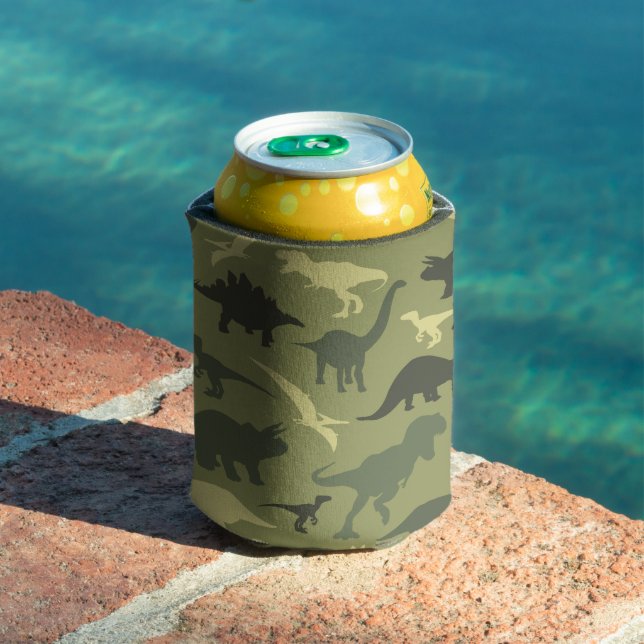 Dinosaur Pattern, Dinosaur Silhouette, Green Dino Can Cooler (In Situ Pool)