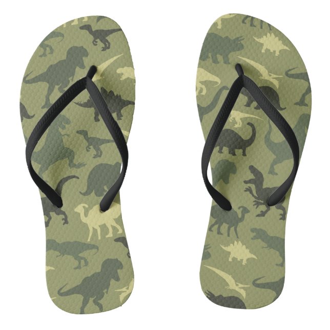 Dinosaur Pattern, Dinosaur Silhouette, Green Dino Flip Flops (Footbed)