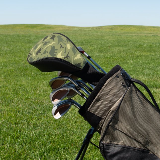 Dinosaur Pattern, Dinosaur Silhouette, Green Dino Golf Head Cover (In Situ)