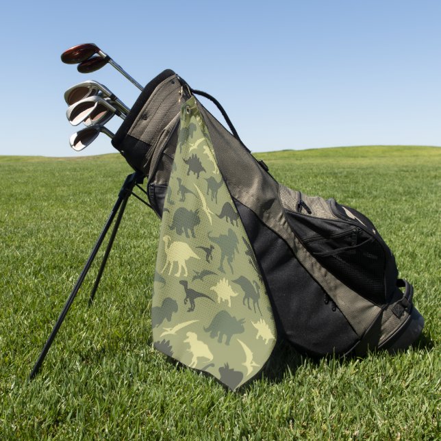 Dinosaur Pattern, Dinosaur Silhouette, Green Dino Golf Towel (Green)