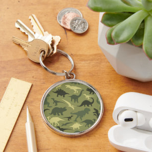 Dinosaur Pattern, Dinosaur Silhouette, Green Dino Keychain