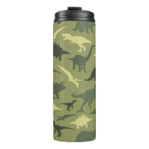 Dinosaur Pattern, Dinosaur Silhouette, Green Dino Thermal Tumbler