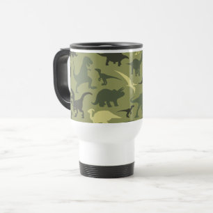 Dinosaur Pattern, Dinosaur Silhouette, Green Dino Travel Mug