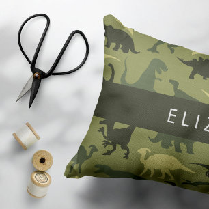Dinosaur Pattern, Dinosaur Silhouette, Your Name Accent Pillow