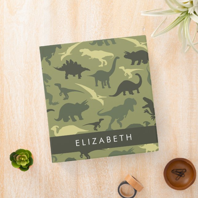 Dinosaur Pattern, Dinosaur Silhouette, Your Name Binder (In Situ)