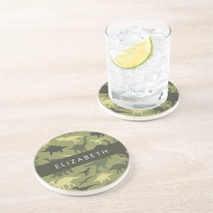 Dinosaur Pattern, Dinosaur Silhouette, Your Name Coaster