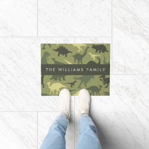 Dinosaur Pattern, Dinosaur Silhouette, Your Name Doormat