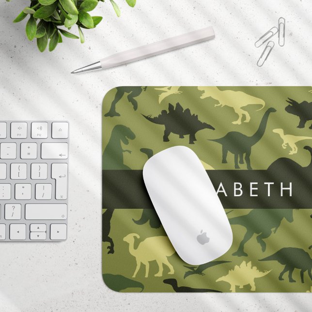 Dinosaur Pattern, Dinosaur Silhouette, Your Name Mouse Pad (Creator Uploaded)