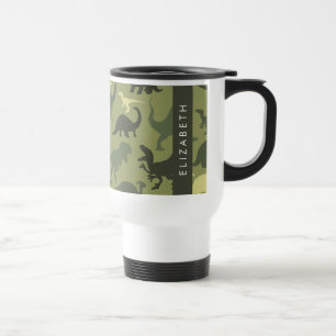 Dinosaur Pattern, Dinosaur Silhouette, Your Name Travel Mug