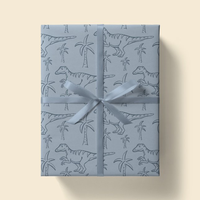 Dinosaur Pattern Modern Boy Dino Jungle Sage Green Wrapping Paper (Creator Uploaded)