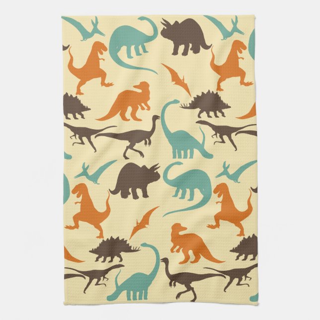 Dinosaur Pattern Silhouette Kitchen Towel (Vertical)