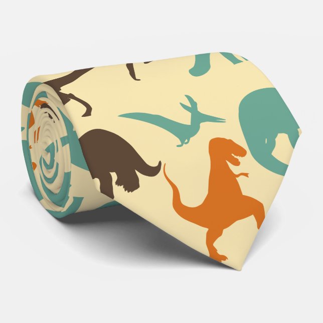 Dinosaur Pattern Silhouette Tie (Rolled)