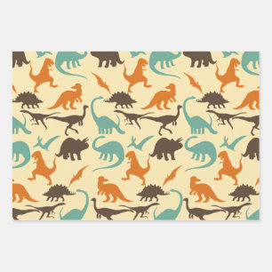 Dinosaur Pattern Silhouette Wrapping Paper Sheet