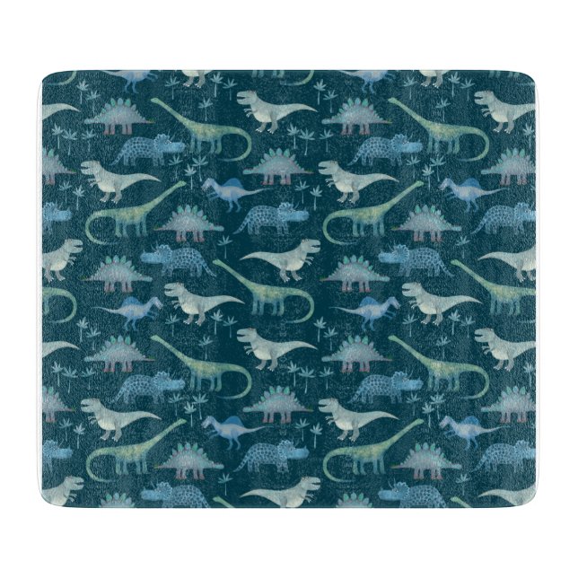 Dinosaur Pattern Teal Green Cutting Board (Front)