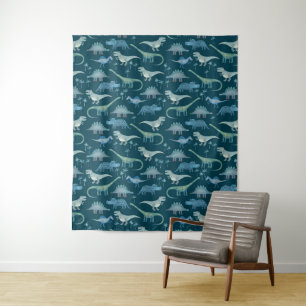 Dinosaur Pattern Teal Green Tapestry