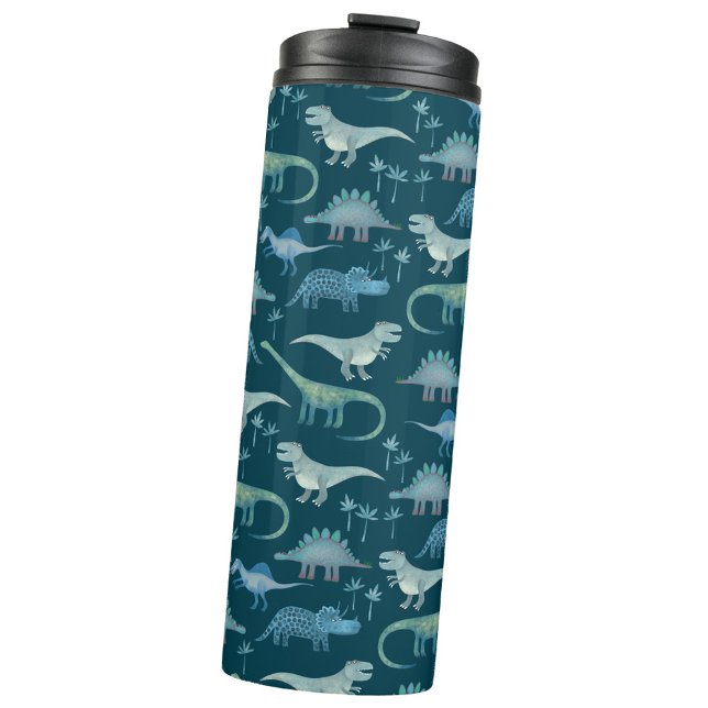 Dinosaur Pattern Teal Green Thermal Tumbler (Fun dinosaur pattern thermal tumbler
)