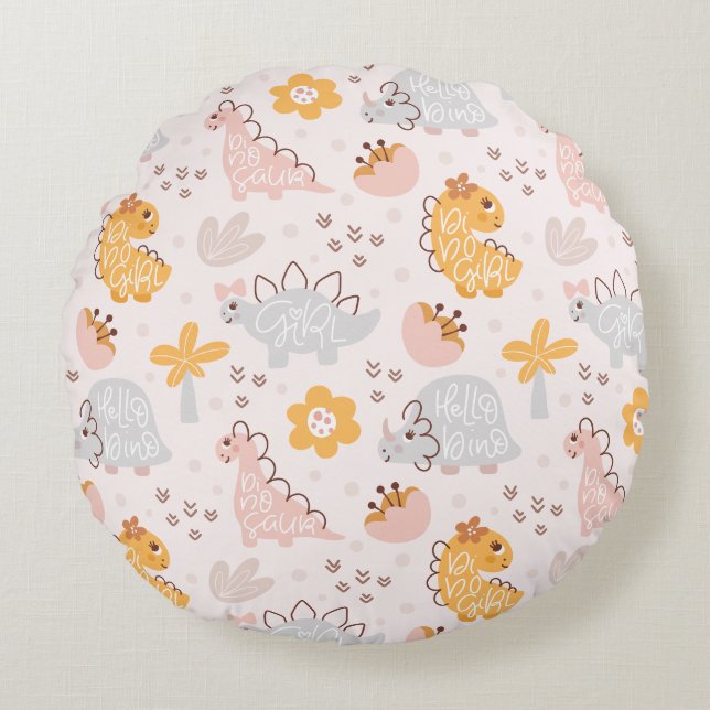  dinosaur pattern that will capture every child's  round pillow (Front)