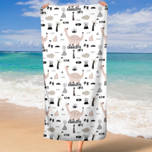 Dinosaur Pattern with Custom Name  Beach Towel