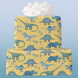 Dinosaur Pattern Yellow Wrapping Paper