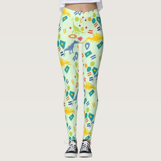 Dinosaur Patterned Abstract Colourful Leggings (Front)