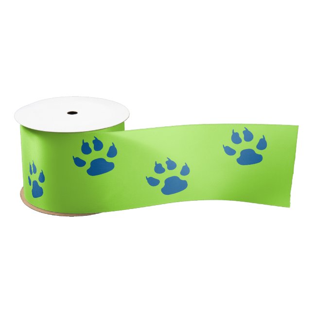 Dinosaur Paw Print Pattern Green Blue Birthday Satin Ribbon (Spool)