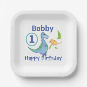 Dinosaur Personalize 1st Birthday Little Boy's Paper Plate