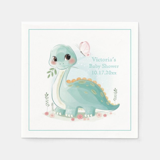 Dinosaur Personalized Baby Shower Napkin (Front)