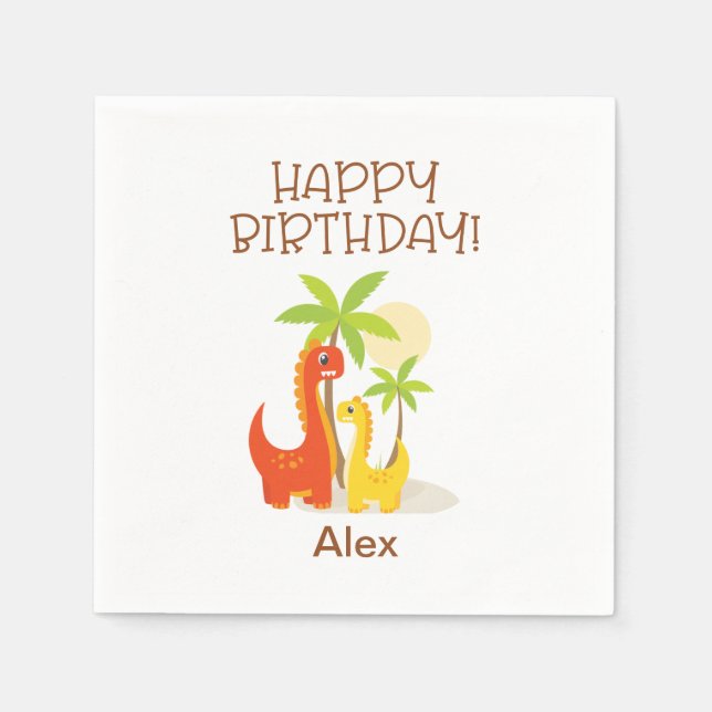 Dinosaur Personalized Birthday Party Napkin (Front)
