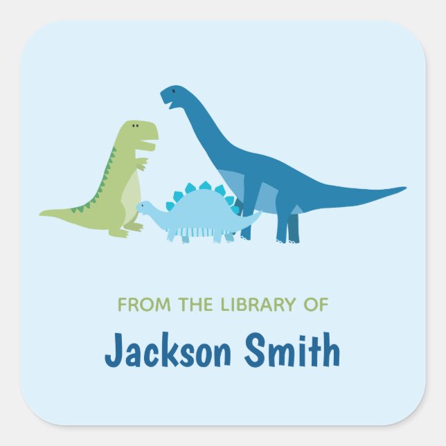 Dinosaur Personalized Bookplates Square Sticker (Front)