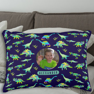 Dinosaur Personalized Boys Photo and Name Accent Pillow