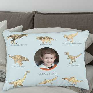 Dinosaur Personalized Boys Photo and Name Blue Accent Pillow