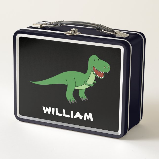 Dinosaur Personalized Custom Name Back To School Metal Lunch Box (Front)