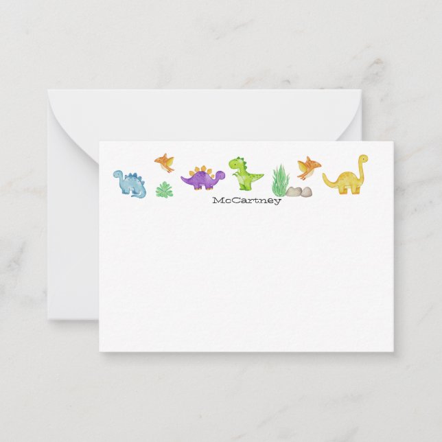 Dinosaur Personalized Flat Note Card  (Front)