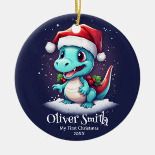 Dinosaur Personalized Name First Christmas Ceramic Ornament