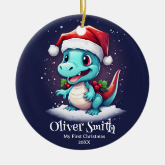 Dinosaur Personalized Name First Christmas Ceramic Ornament