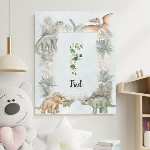 Dinosaur Personalized Name Monogram F Nursery Poster