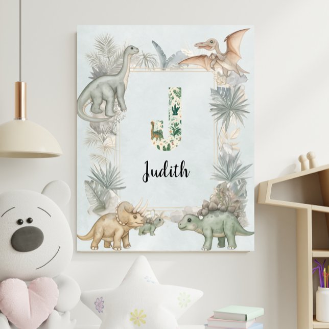 Dinosaur Personalized Name Monogram J Nursery Poster (Creator Uploaded)