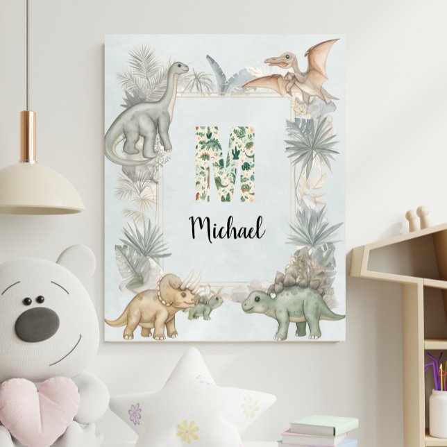 Dinosaur Personalized Name Monogram M Nursery Poster (Creator Uploaded)